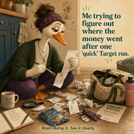 Gertie figuring out where the money went after a quick Target run